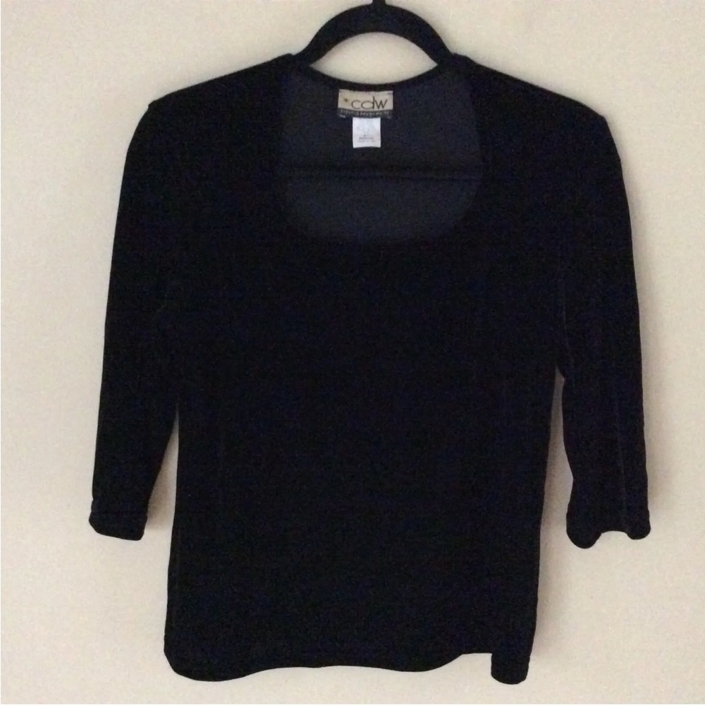 Women's Creative Design Works Stretch Velvet Black Top Half Sleeve Size Medium
